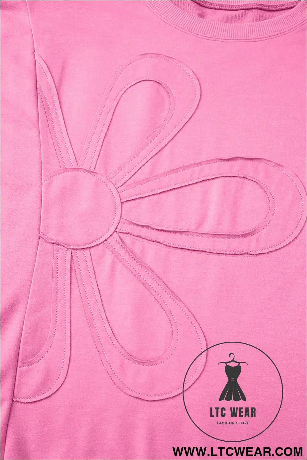 Sachet Pink Solid Color Floral Patched Half Sleeve Tunic Top - L.T.C Wear Online Fashion Store