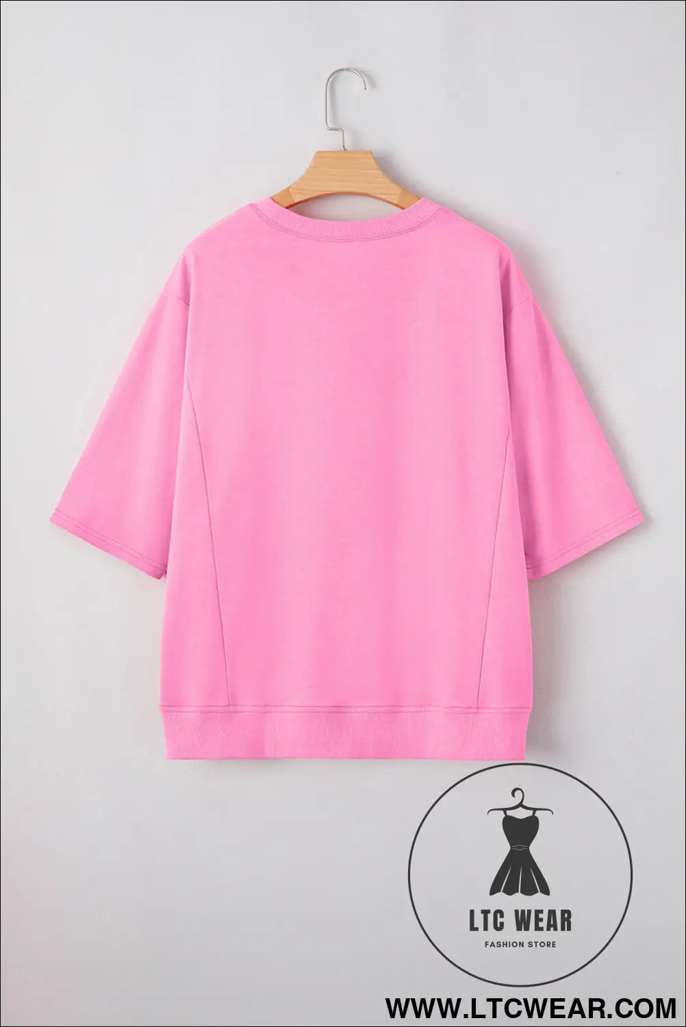 Sachet Pink Solid Color Floral Patched Half Sleeve Tunic Top - L.T.C Wear Online Fashion Store