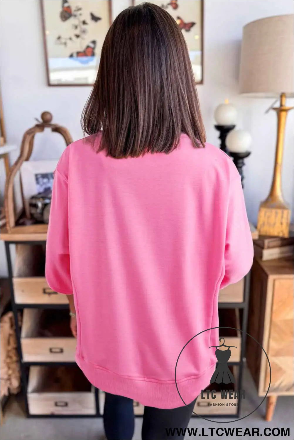 Sachet Pink Solid Color Floral Patched Half Sleeve Tunic Top