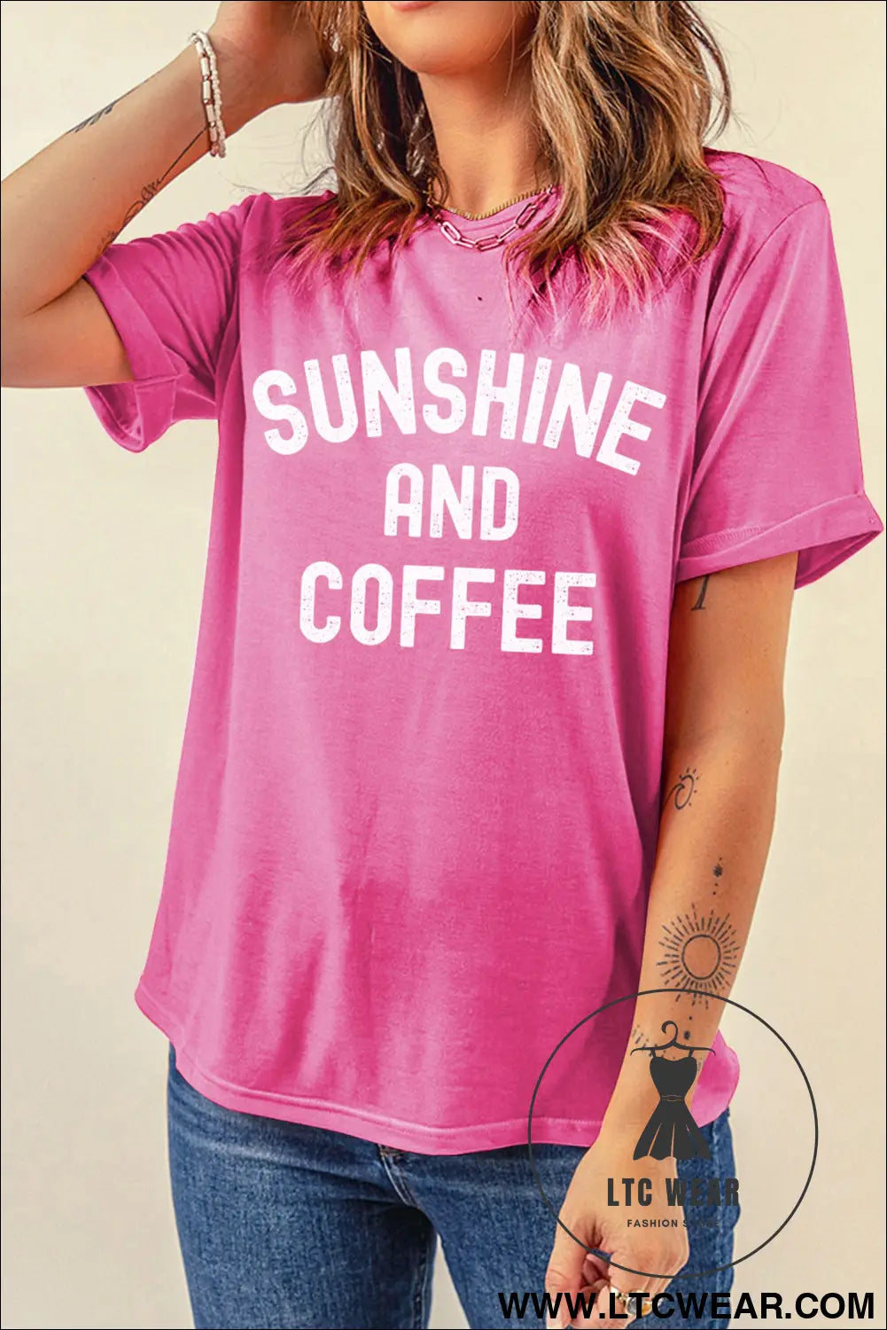 Sachet pink sunshine and coffee summer beachwear graphic tee - graphic tees