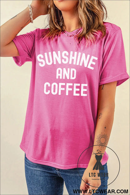 Sachet pink sunshine and coffee summer beachwear graphic tee - graphic tees