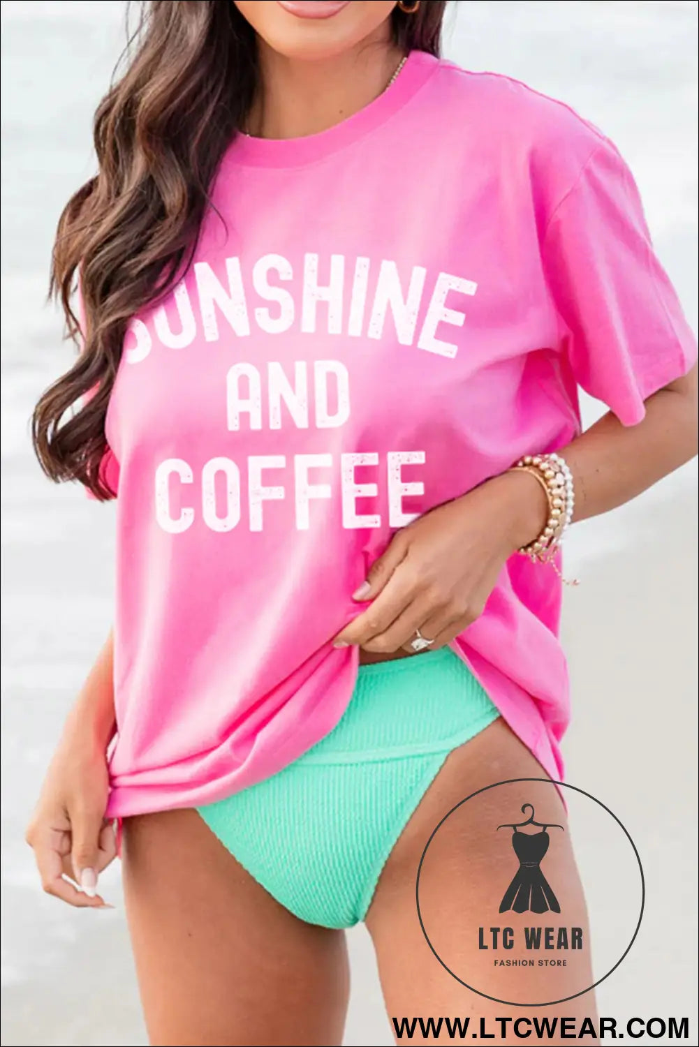 Sachet pink sunshine and coffee summer beachwear graphic tee - graphic tees