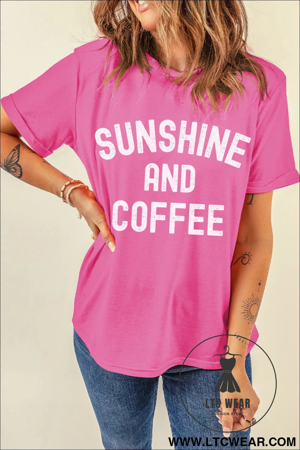 Sachet pink sunshine and coffee summer beachwear graphic tee - graphic tees