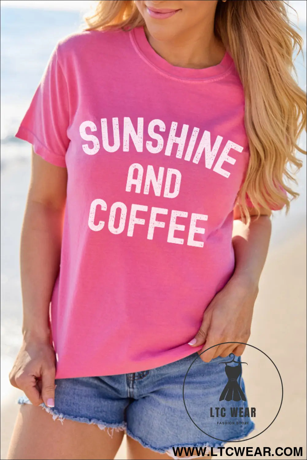 Sachet pink sunshine and coffee summer beachwear graphic tee - graphic tees