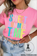 Sachet pink sweet summer time letter graphic tee - sachet pink / 2xl / 62% polyester + 32% cotton + 6% elastane