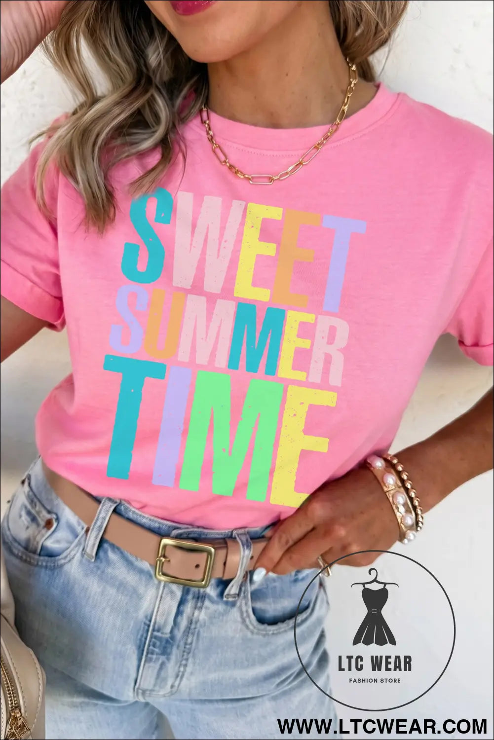Sachet pink sweet summer time letter graphic tee - sachet pink / 2xl / 62% polyester + 32% cotton + 6% elastane