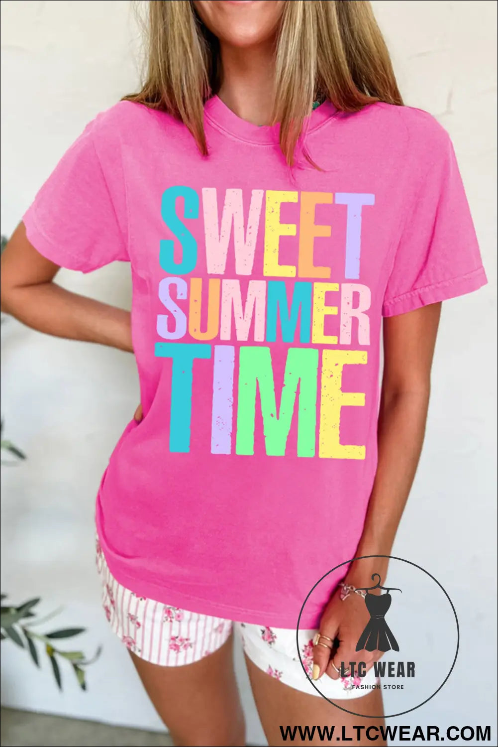 Sachet pink sweet summer time letter graphic tee - graphic tees