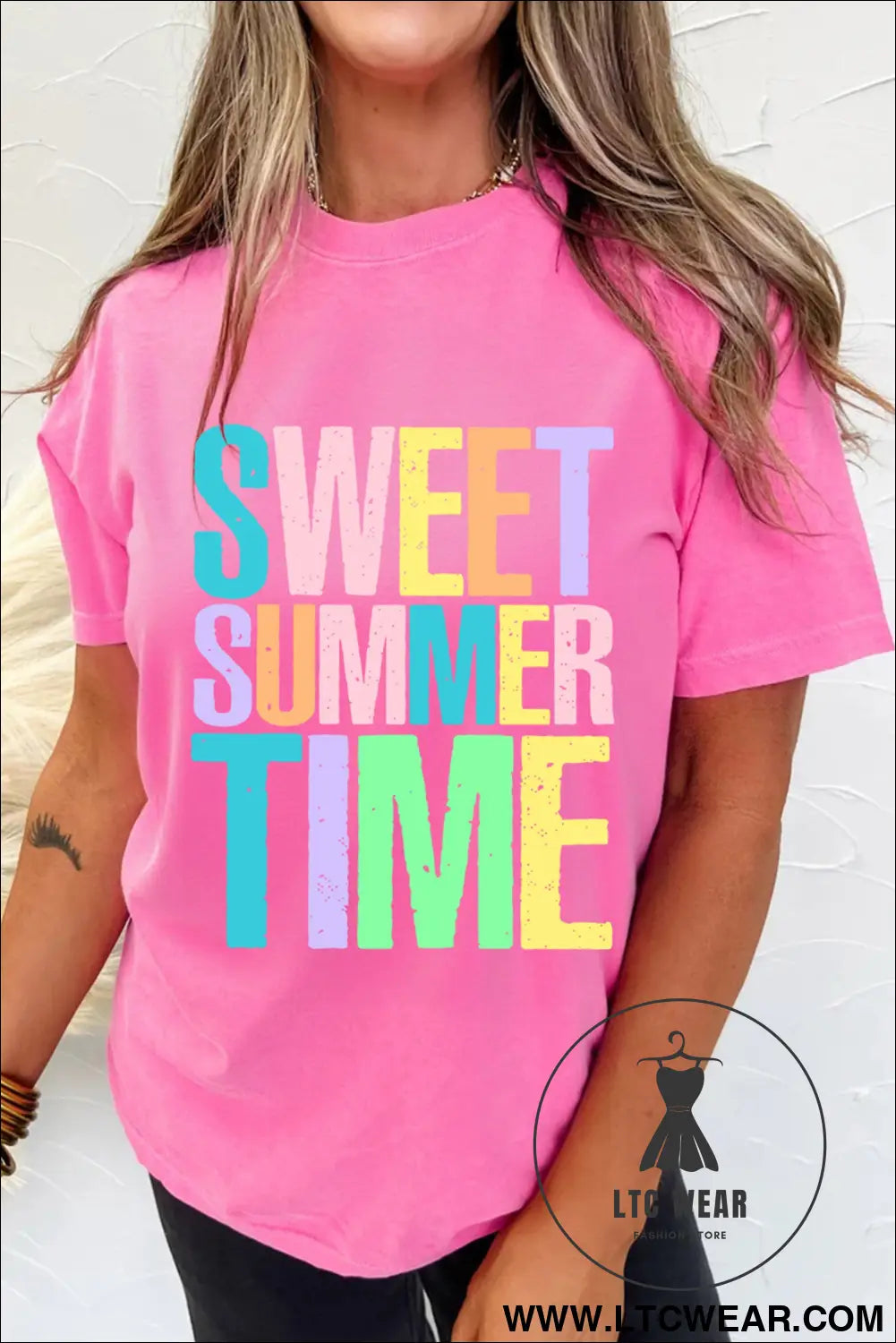 Sachet pink sweet summer time letter graphic tee - graphic tees