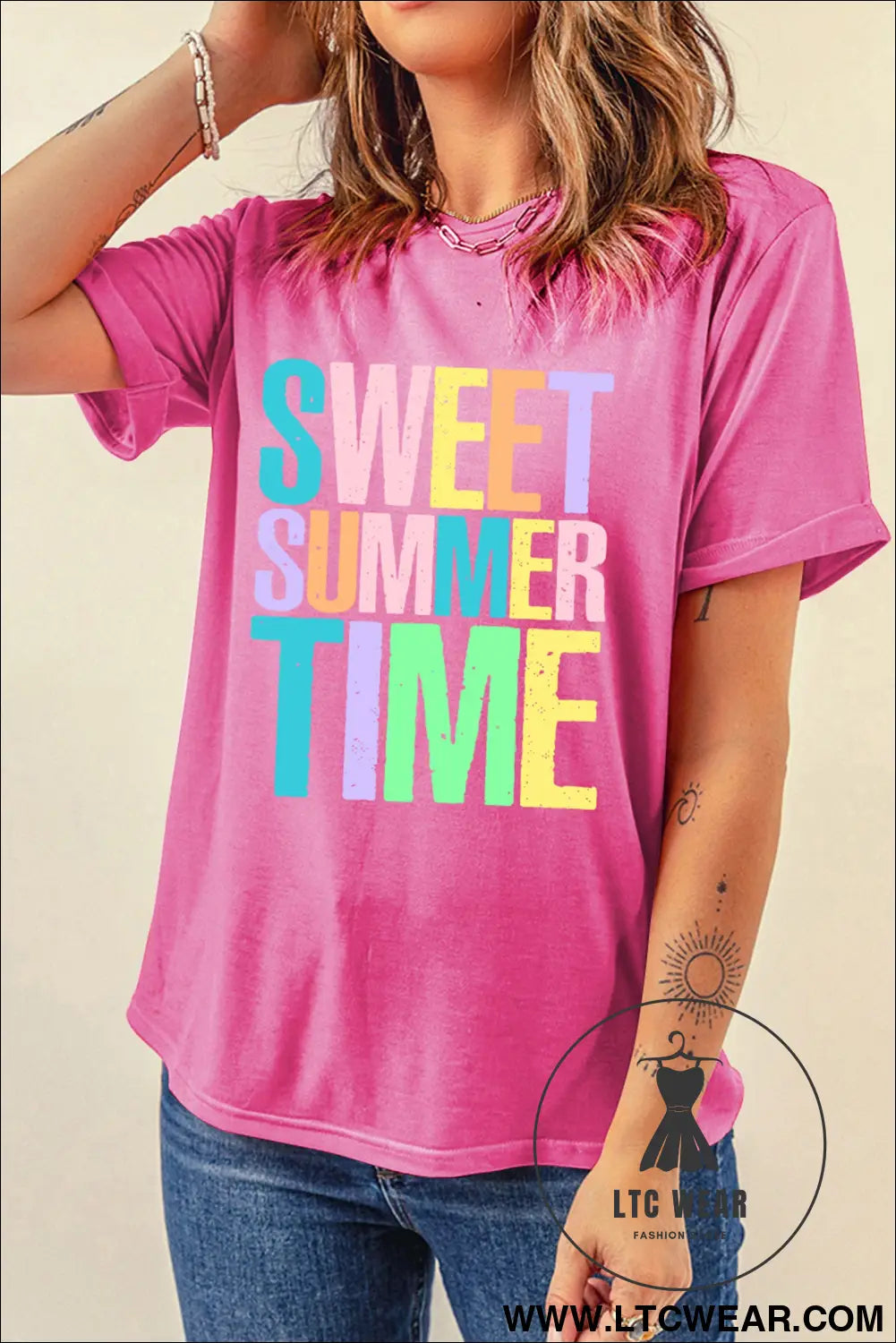 Sachet pink sweet summer time letter graphic tee - graphic tees