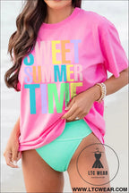 Sachet pink sweet summer time letter graphic tee - graphic tees