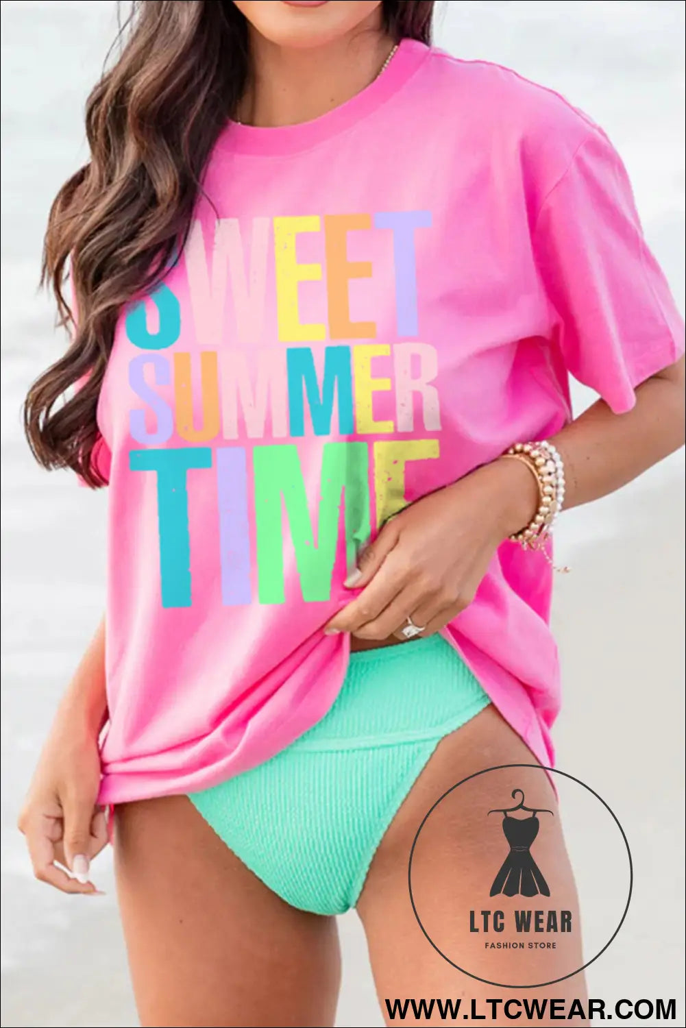 Sachet pink sweet summer time letter graphic tee - graphic tees