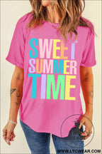 Sachet pink sweet summer time letter graphic tee - graphic tees