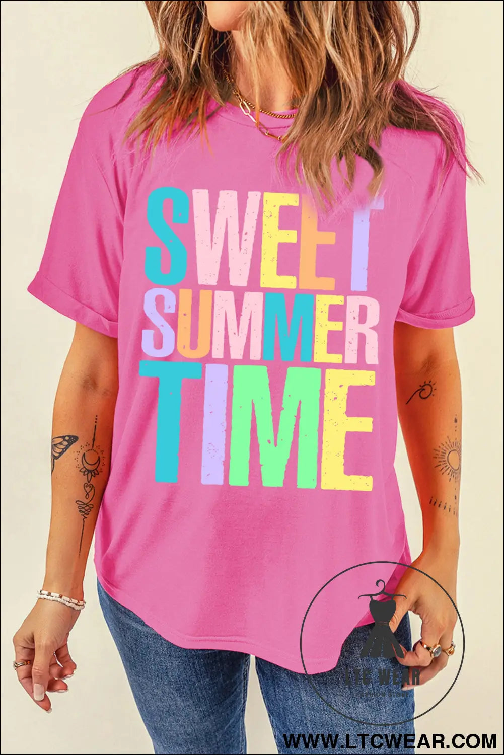 Sachet pink sweet summer time letter graphic tee - graphic tees