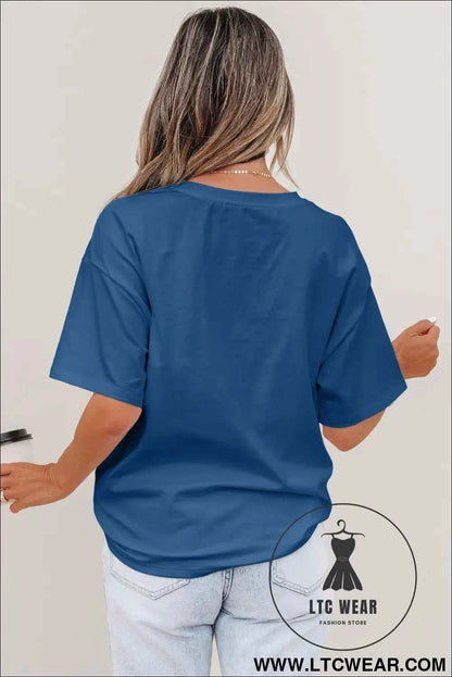 Sail Blue Color Block Chest Pocket Patched Casual Short Sleeve Top