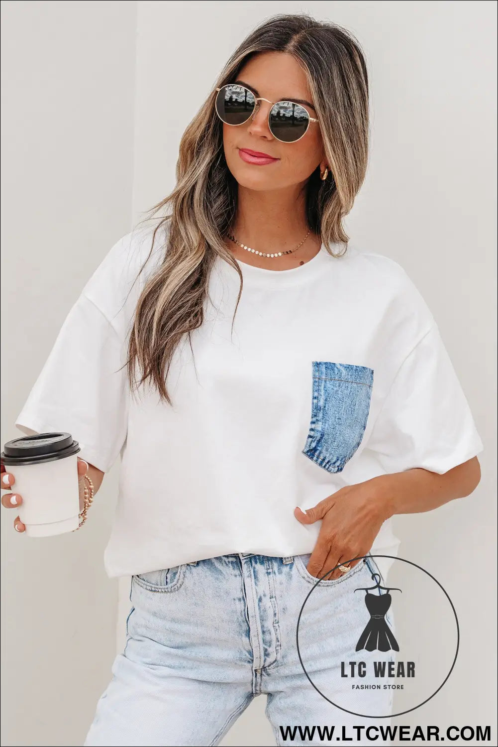 Sail blue color block chest pocket patched casual short sleeve top - 20%