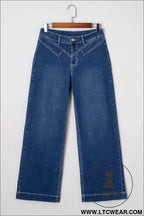 Sail blue stitched waist detail cuffed jeans - jeans