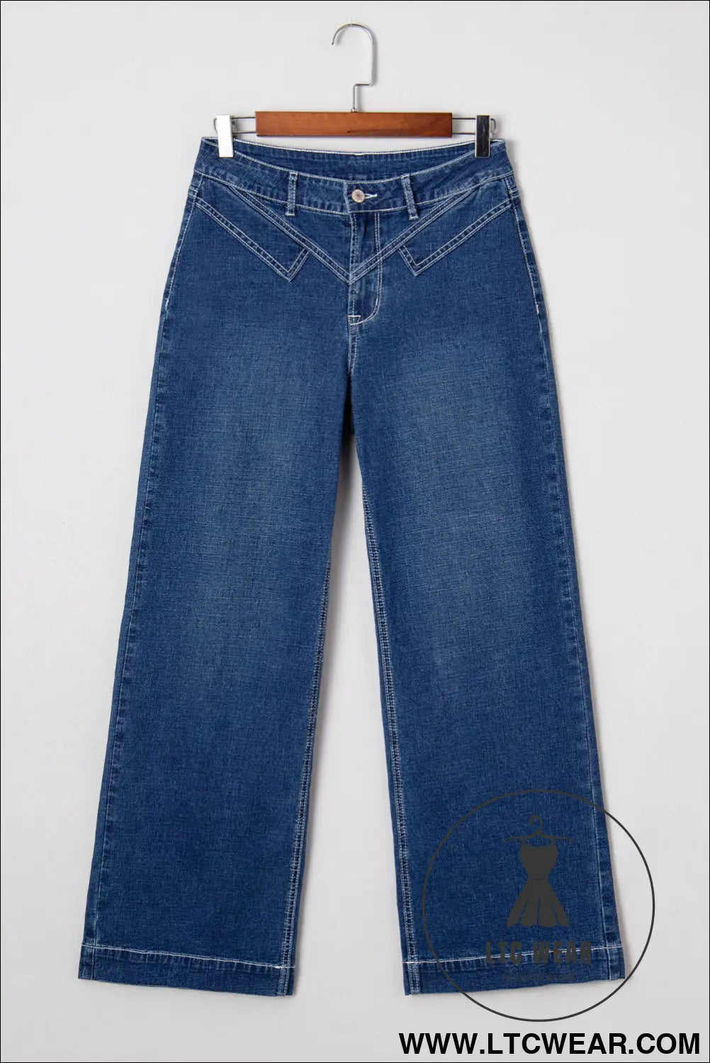 Sail blue stitched waist detail cuffed jeans - jeans