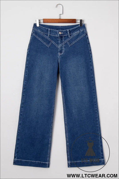 Sail blue stitched waist detail cuffed jeans - jeans