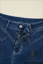 Sail blue stitched waist detail cuffed jeans - jeans