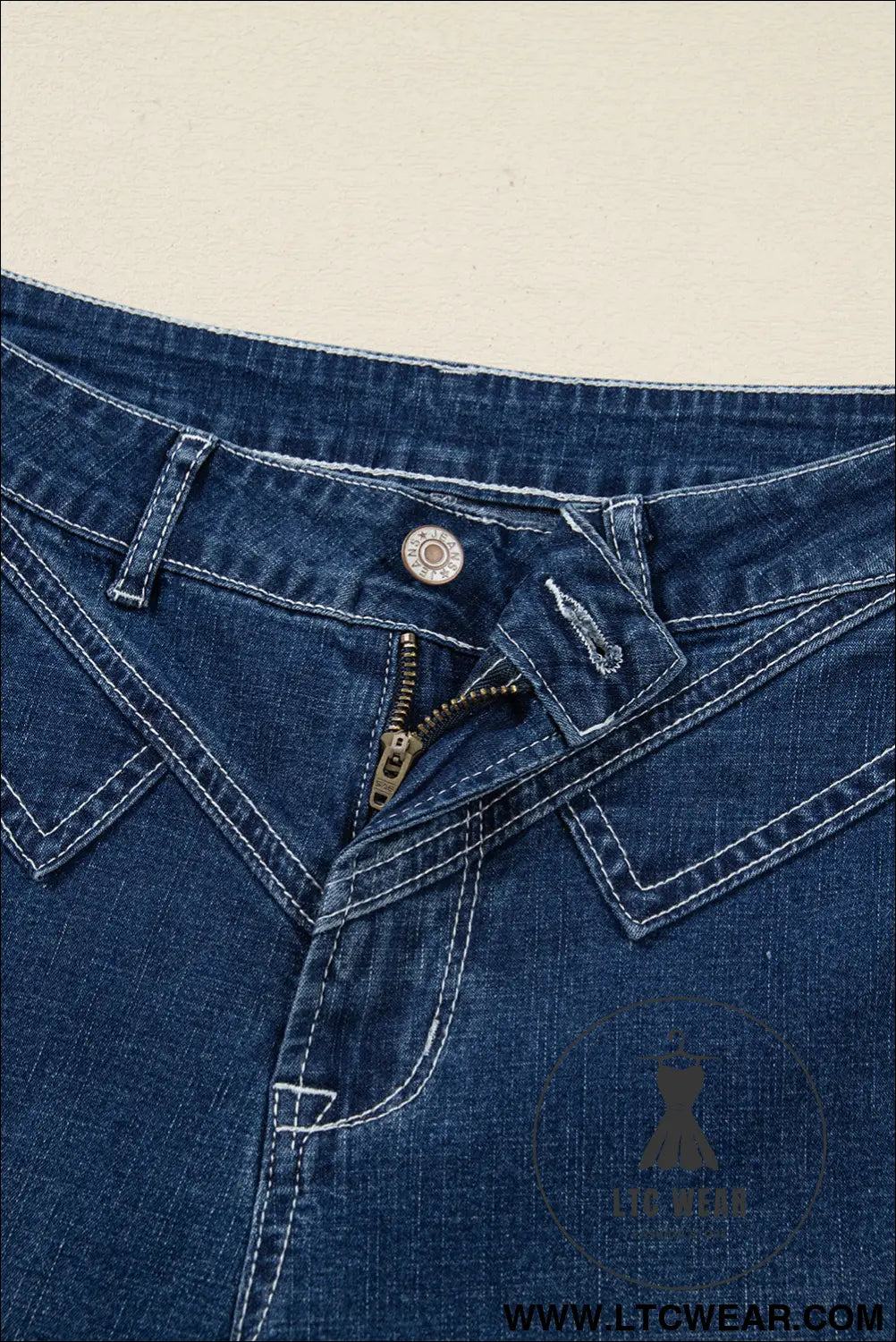 Sail blue stitched waist detail cuffed jeans - jeans