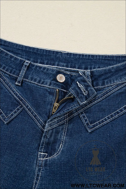 Sail blue stitched waist detail cuffed jeans - jeans