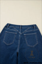Sail blue stitched waist detail cuffed jeans - jeans