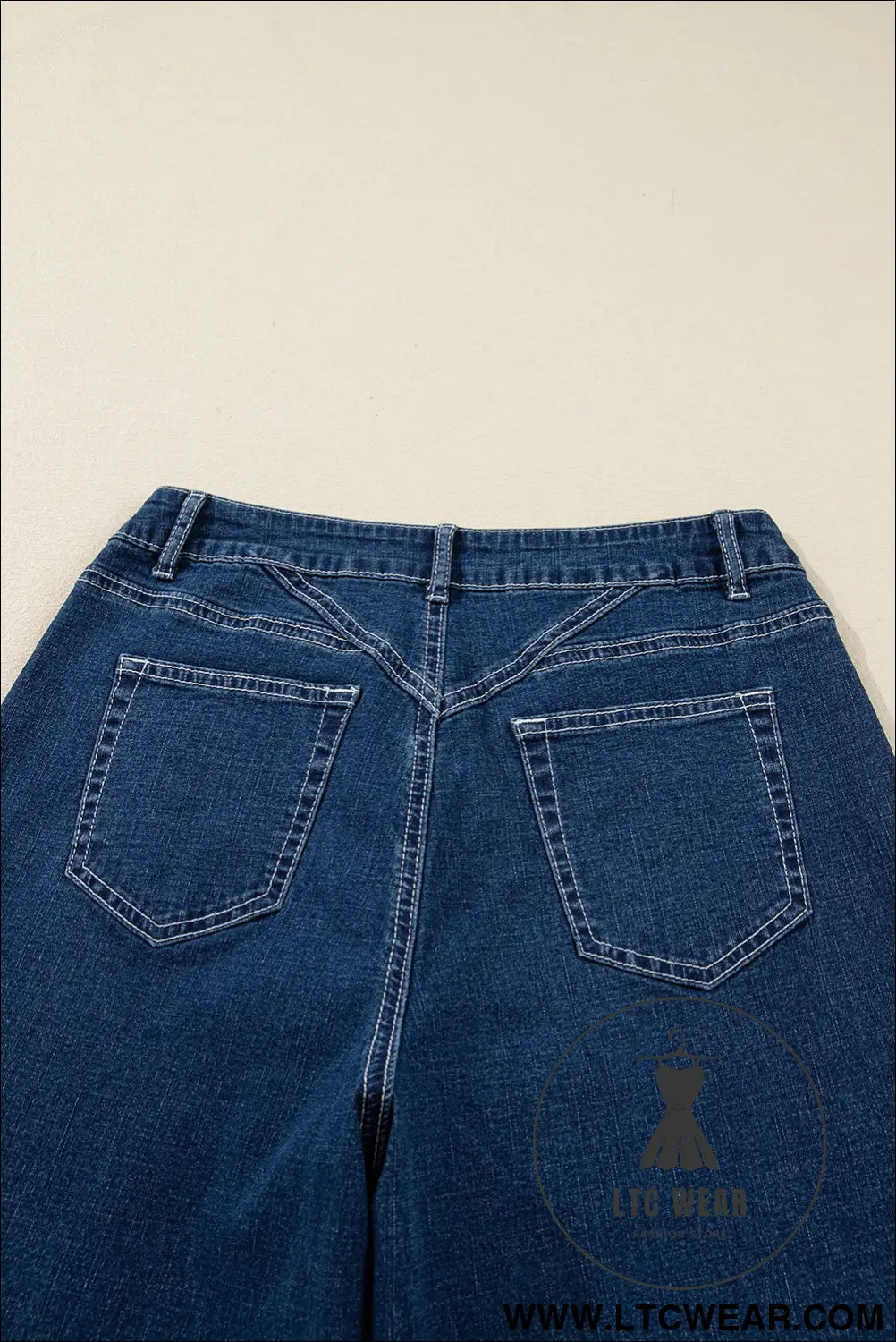 Sail blue stitched waist detail cuffed jeans - jeans