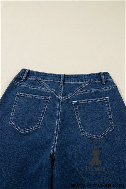 Sail blue stitched waist detail cuffed jeans - jeans