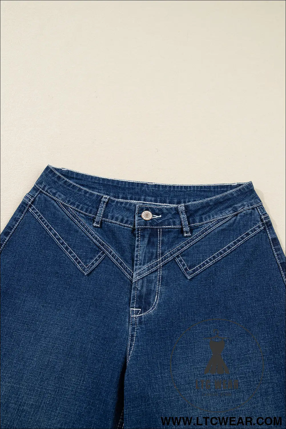 Sail blue stitched waist detail cuffed jeans - jeans