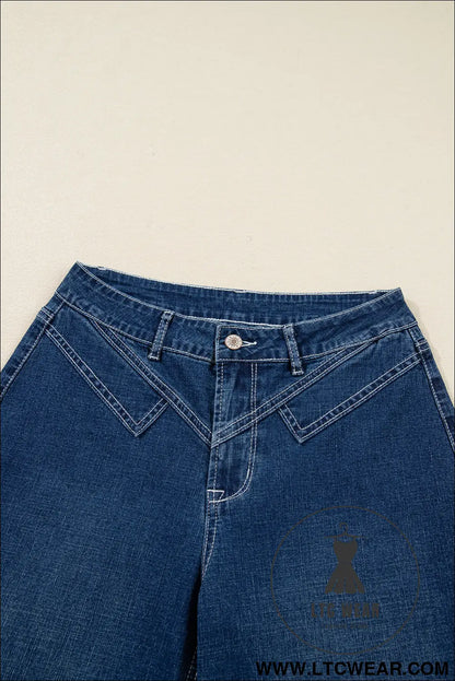Sail blue stitched waist detail cuffed jeans - jeans