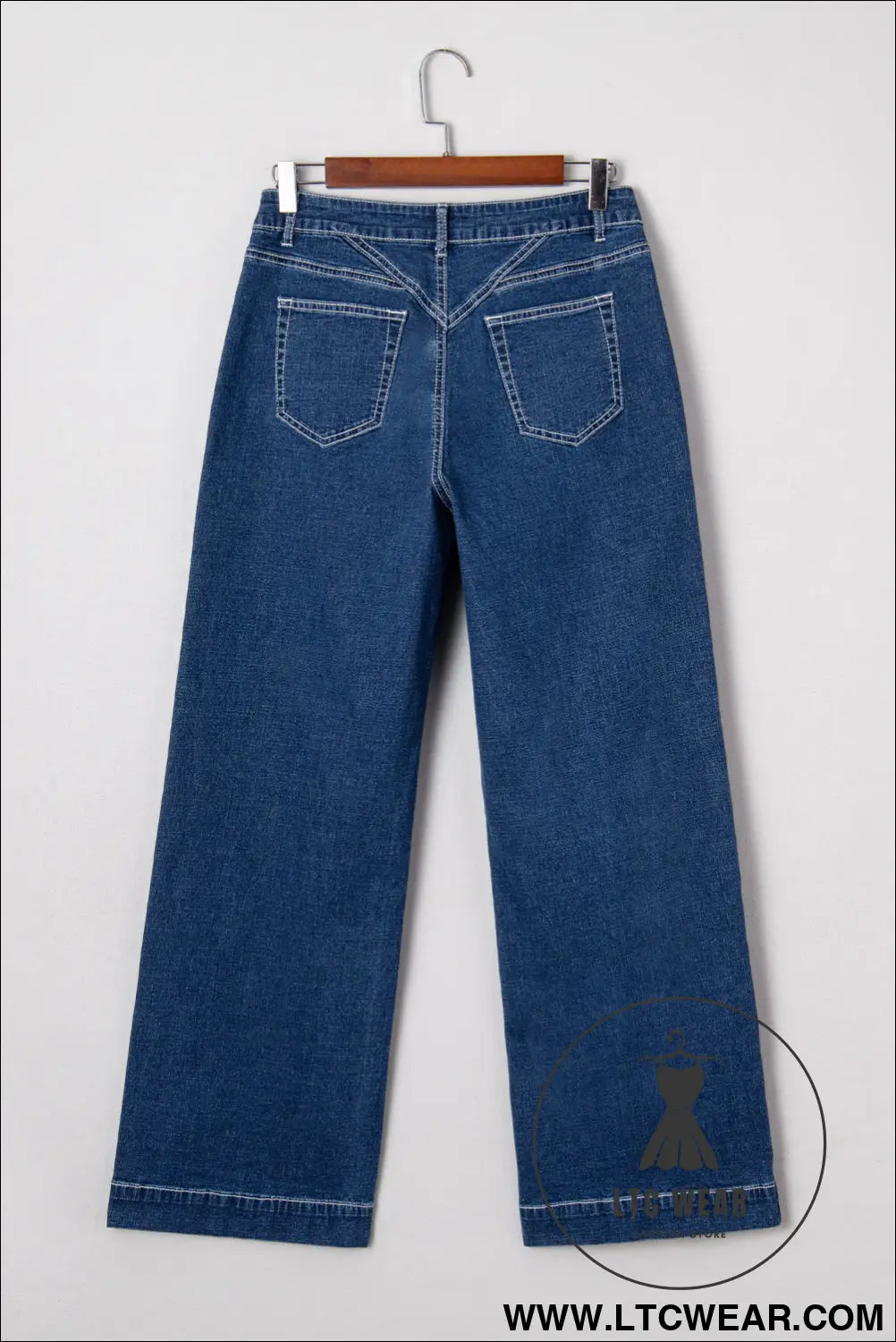 Sail blue stitched waist detail cuffed jeans - jeans