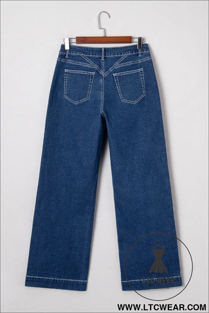 Sail blue stitched waist detail cuffed jeans - jeans
