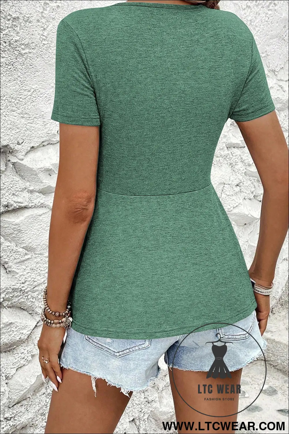 Sail Blue Twist Knot V Neck Short Sleeve Blouse - L.T.C Wear Online Fashion Store