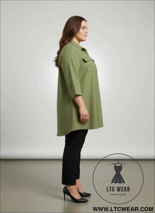 Sand Utility Button Front Shirt Tunic for Effortless Style