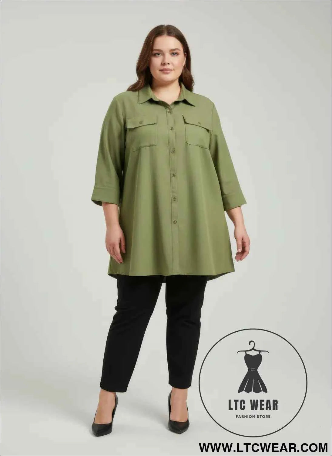 Sand Utility Button Front Shirt Tunic for Effortless Style