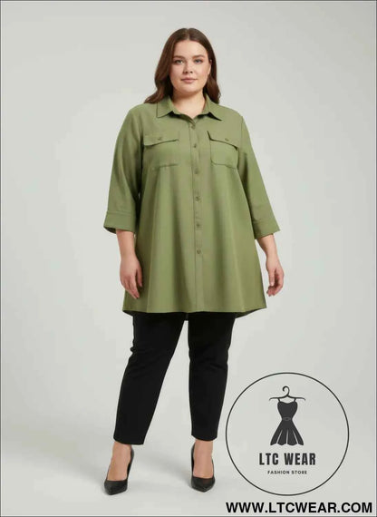 Sand Utility Button Front Shirt Tunic for Effortless Style