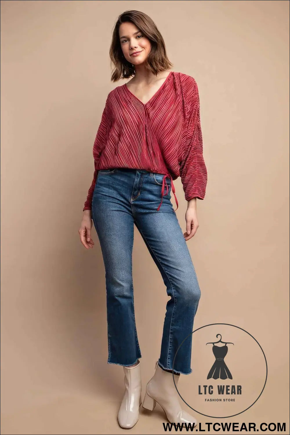 Satin Pleated Drawstring Top With Snap Button