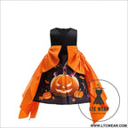 Satin printed dress with large butterfly embellishment sleeveless children’s formal dress