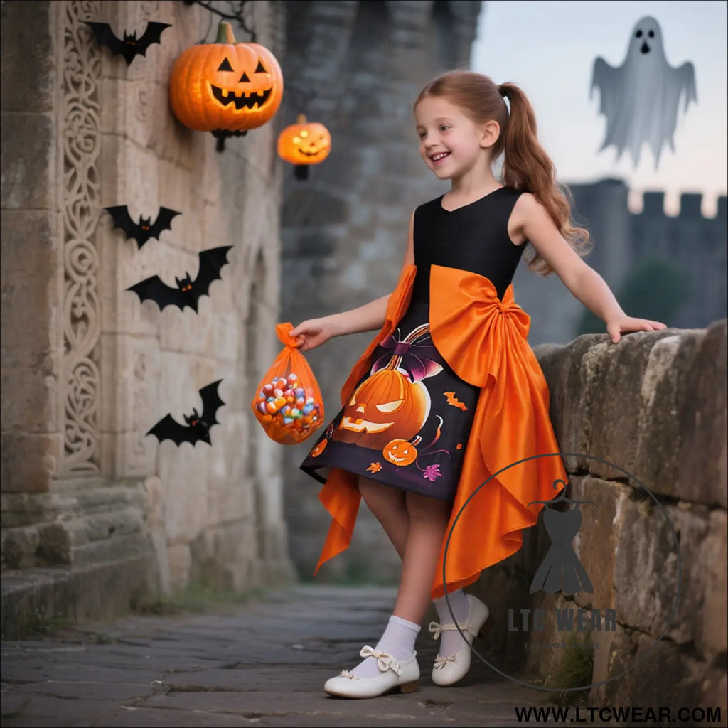 Satin printed dress with large butterfly embellishment sleeveless children’s formal dress