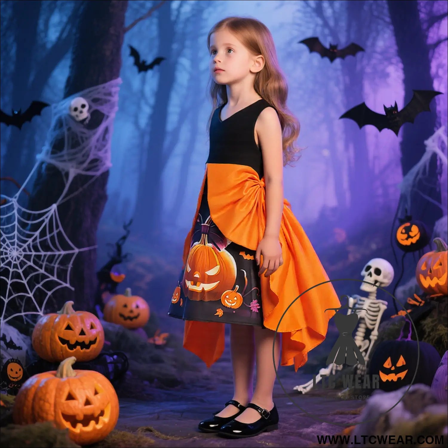 Satin printed dress with large butterfly embellishment sleeveless children’s formal dress