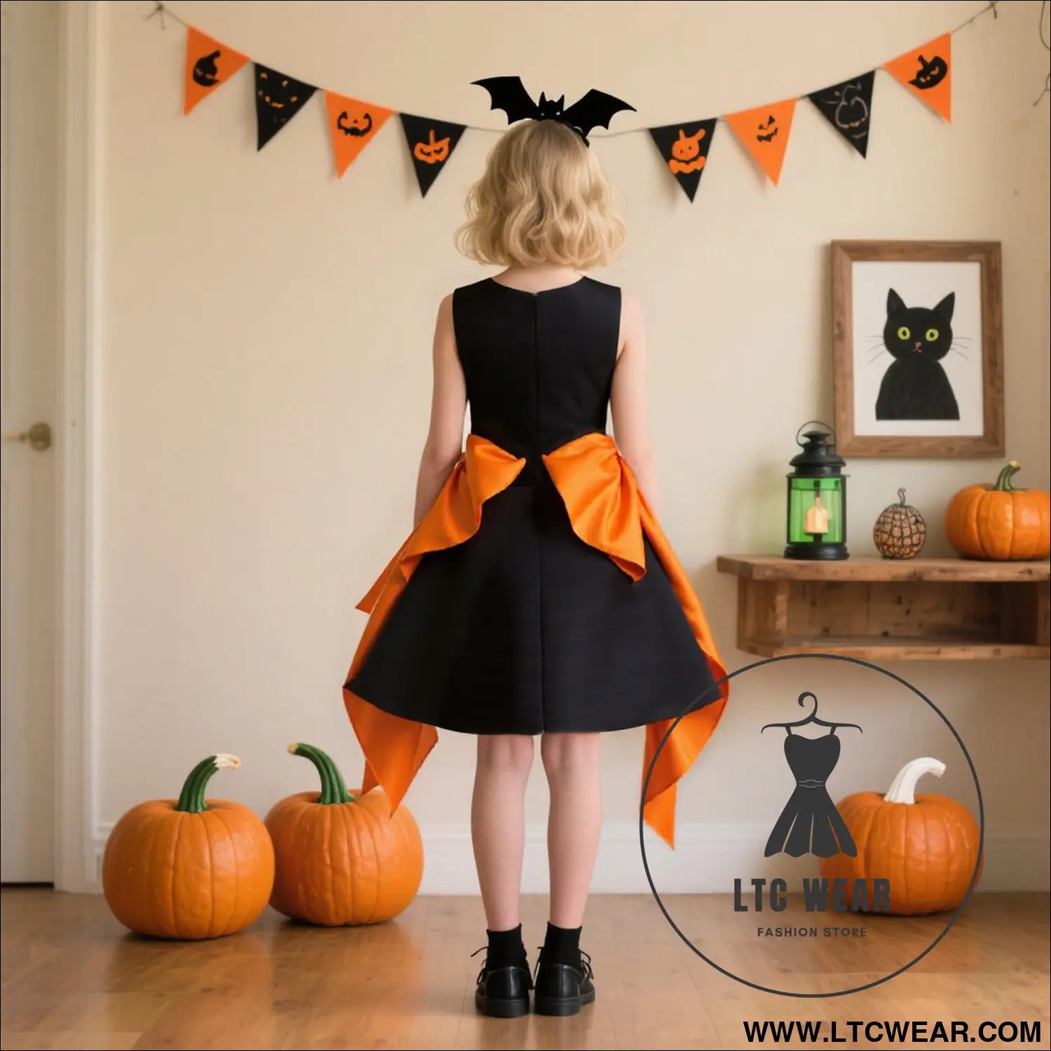 Satin printed dress with large butterfly embellishment sleeveless children’s formal dress