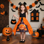 Satin printed dress with large butterfly embellishment sleeveless children’s formal dress