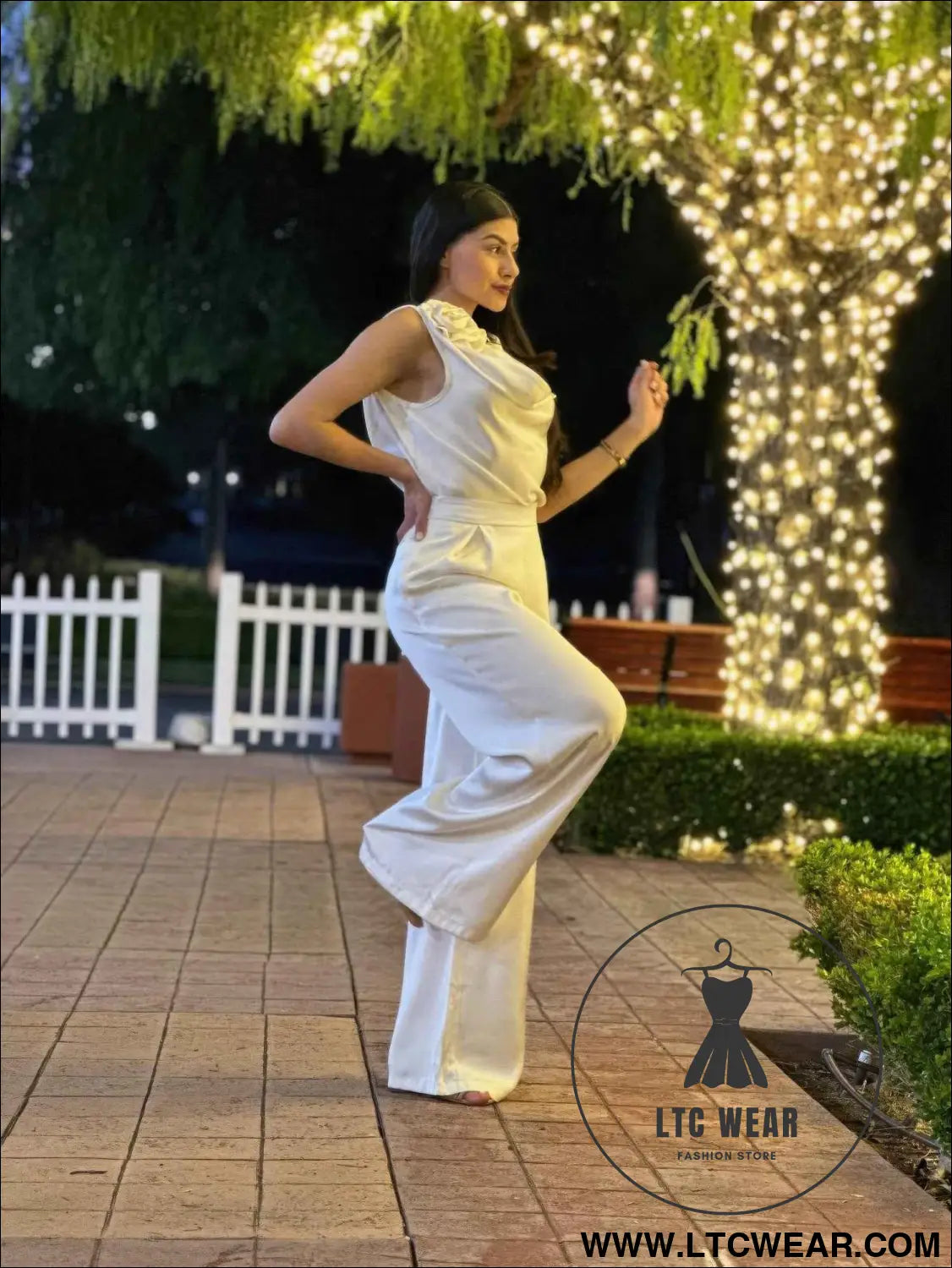 Satin Wide Leg Pants & Flower Sleeveless Top Set