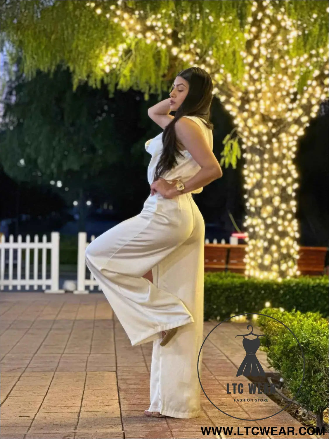 Satin Wide Leg Pants & Flower Sleeveless Top Set