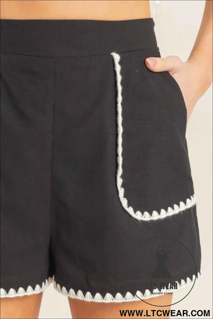 Scallop Trim High-waisted Shorts