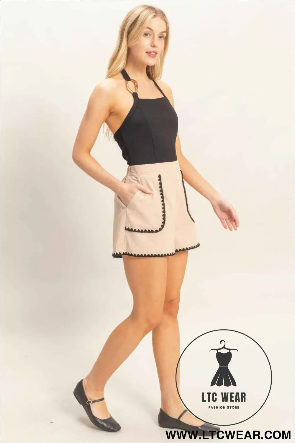 Scallop Trim High-waisted Shorts
