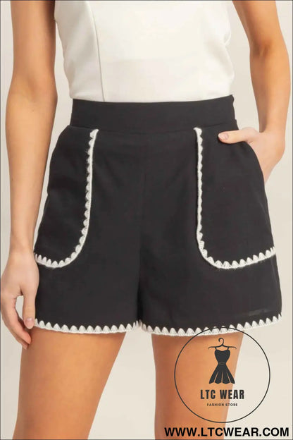 Scallop Trim High-waisted Shorts