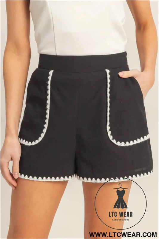 Scallop Trim High-waisted Shorts