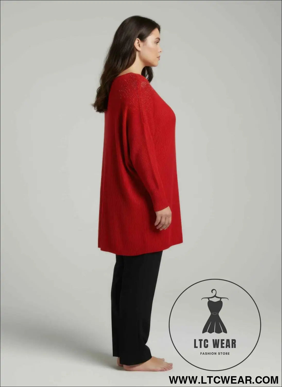 Scarlet Embellished Neckline Dolman Sleeve Tunic Top
