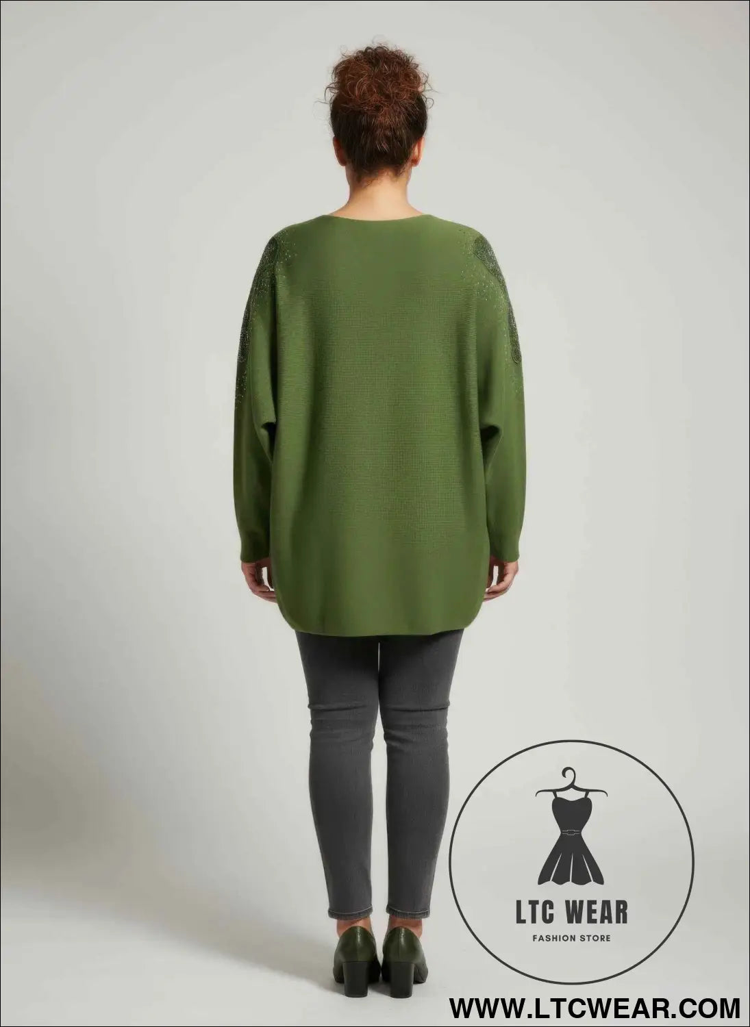 Scarlet Embellished Neckline Dolman Sleeve Tunic Top